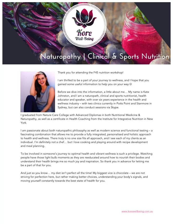 thank you for attending the f45 nutrition workshop i am