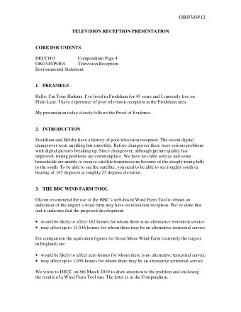 OBJ/349/12  TELEVISION RECEPTION PRESENTATION  CORE DOCUMENTS  DECC003  Compendium Page 4