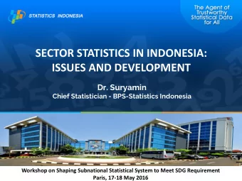 SECTOR STATISTICS IN INDONESIA:  ISSUES AND DEVELOPMENT  Dr. Suryamin  Chief Statistician -