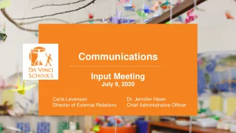 Communications  Input Meeting  July 9, 2020  Carla Levenson  Dr. Jennifer Hawn  Director of
