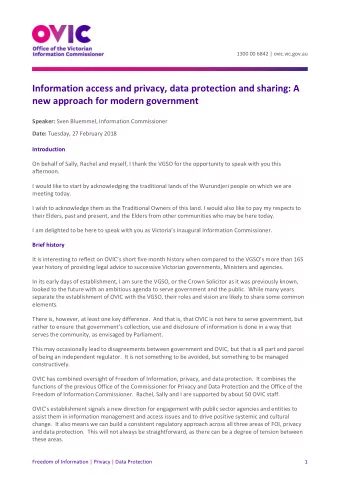 Information access and privacy, data protection and sharing: A  new approach for modern government