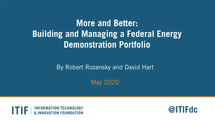 more and better building and managing a federal energy