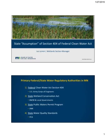 State Assumption of Section 404 of Federal Clean Water Act Les Lemm | Wetlands Section