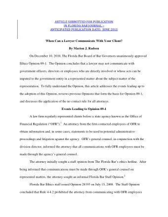 ARTICLE SUBMITTED FOR PUBLICATION  IN FLORIDA BAR JOURNAL   ANTICIPATED PUBLICATION DATE:  JUNE