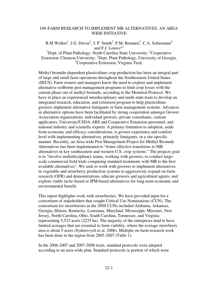 on farm research to implement mb alternatives an area