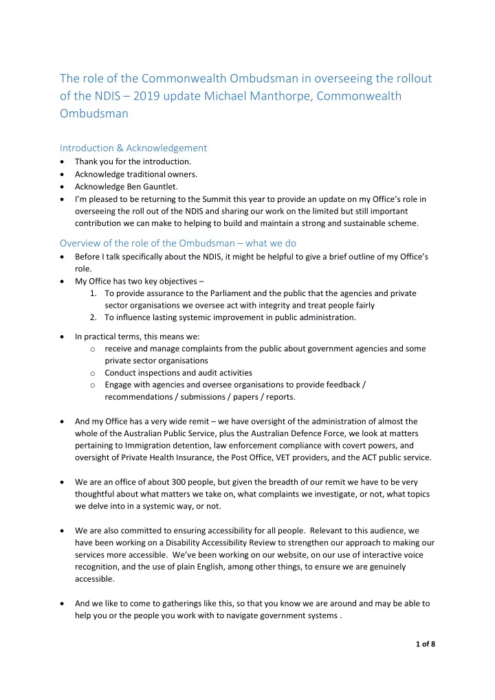 the role of the commonwealth ombudsman in overseeing the