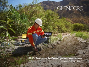 2015 Sustainable Development roadshow  London, 18 May 2015  Agenda    Opening comments  Tony