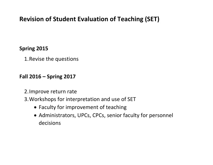 revision of student evaluation of teaching set