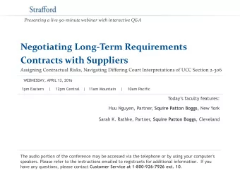 Contracts with Suppliers  Assigning Contractual Risks, Navigating Differing Court Interpretations