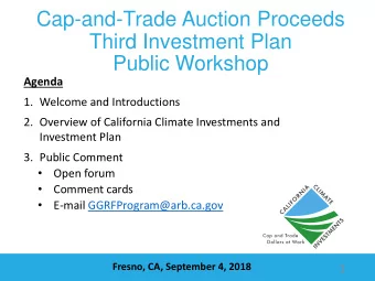 Third Investment Plan  Public Workshop  Agenda  1. Welcome and Introductions  2. Overview of