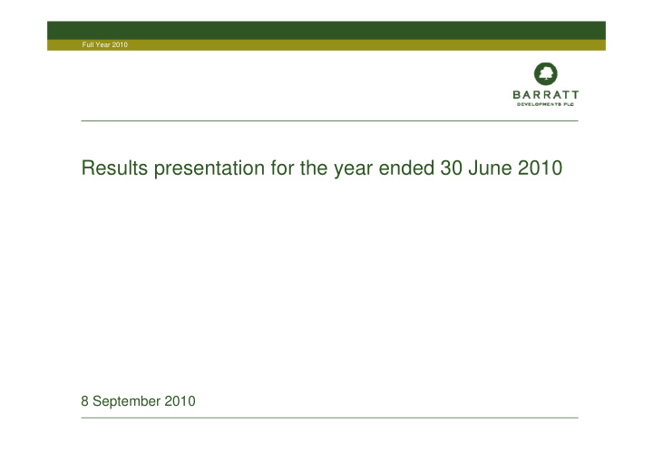 results presentation for the year ended 30 june 2010
