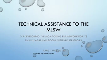 TECHNICAL ASSISTANCE TO THE  MLSW  ON DEVELOPING THE MONITORING FRAMEWORK FOR ITS  EMPLOYMENT AND