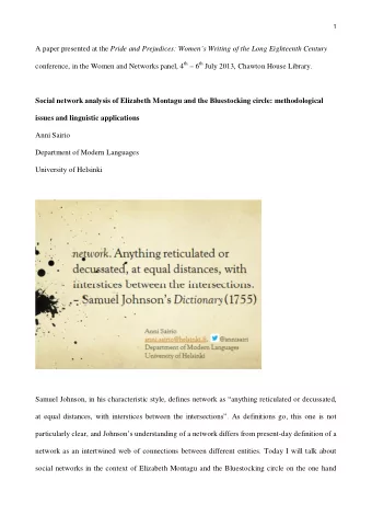 A paper presented at the Pride and Prejudices: Womens Writing of the Long Eighteenth Century