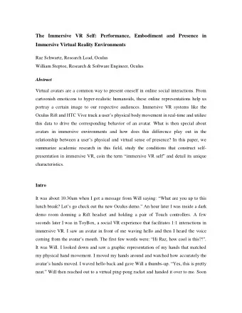 The Immersive VR Self: Performance, Embodiment and Presence in  Immersive Virtual Reality