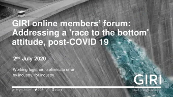 GIRI online members forum:  Addressing a 'race to the bottom'  attitude, post-COVID 19 2 nd July