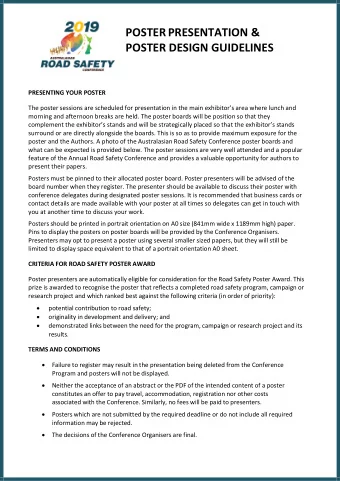 POSTER PRESENTATION &amp;  POSTER DESIGN GUIDELINES  PRESENTING YOUR POSTER  The poster sessions