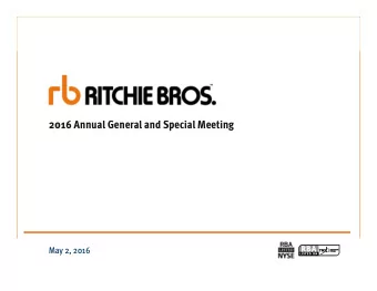 2016 Annual General and Special Meeting  May 2, 2016  1  Agenda  1.  Official Business of the
