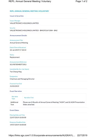 REPL::Annual General Meeting::Voluntary  Page 1 of 2  REPL::ANNUAL GENERAL MEETING::VOLUNTARY