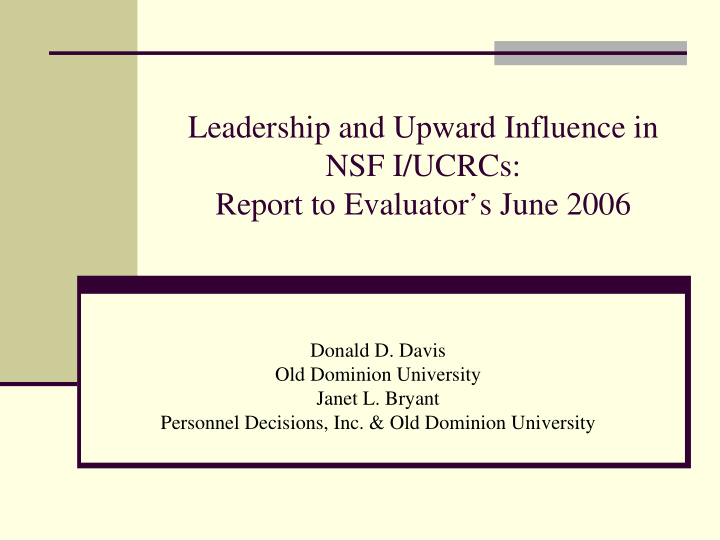 leadership and upward influence in nsf i ucrcs report to