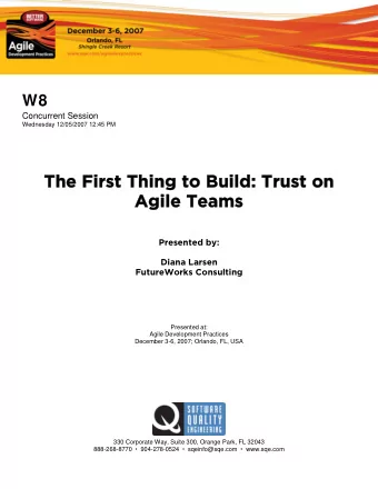 The First Thing to Build: Trust on  The First Thing to Build: Trust on  Agile Teams  Agile Teams