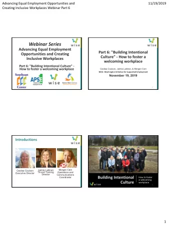 Webinar Series  Advancing Equal Employment  Part 6: &quot;Building Intentional  Opportunities and