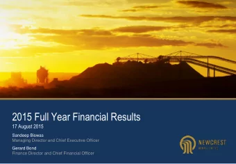 2015 Full Year Financial Results  17 August 2015  Sandeep Biswas  Managing Director and Chief