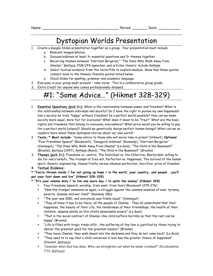 dystopian worlds presentation