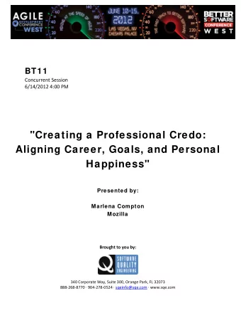 &quot;Creating a Professional Credo:  Aligning Career, Goals, and Personal  Happiness&quot;