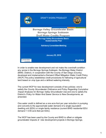 1  An audit of the Water Credits Program was performed to assist with  determining whether