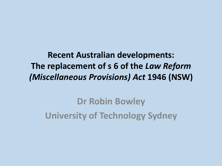 dr robin bowley university of technology sydney overview