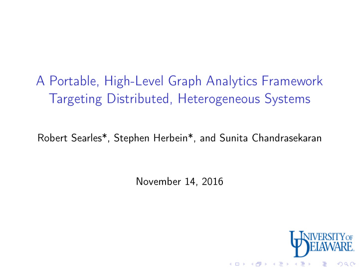 a portable high level graph analytics framework targeting