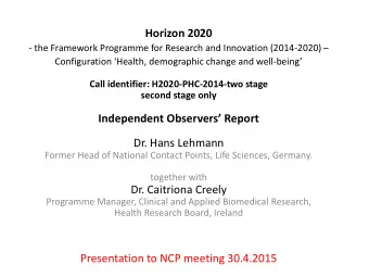 Horizon 2020 - the Framework Programme for Research and Innovation (2014-2020)  Configuration