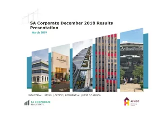 SA Corporate December 2018 Results  Presentation  March 2019  INDUSTRIAL | RETAIL | OFFICE |