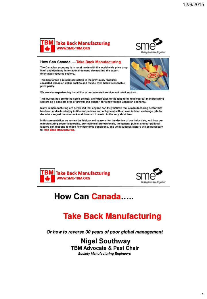 how can canada take back manufacturing