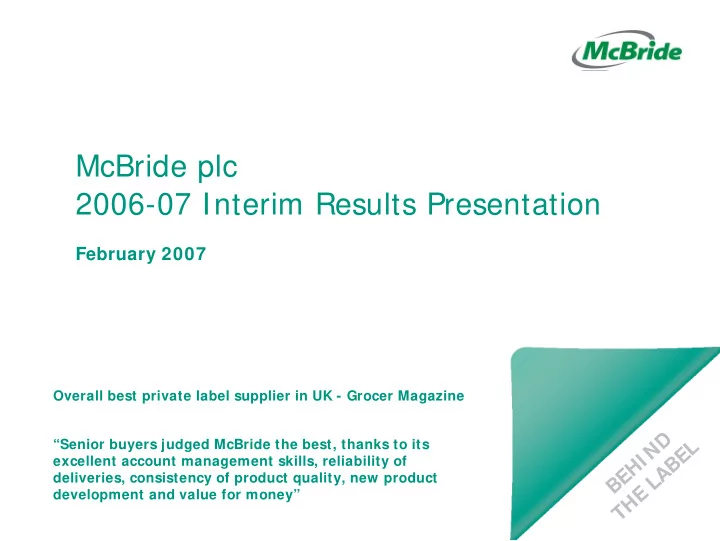 mcbride plc 2006 07 interim results presentation