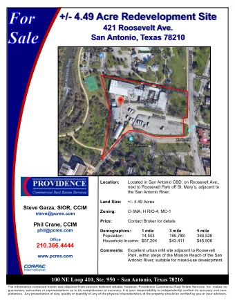 +/ - 4.49 Acre Redevelopment Site 421 Roosevelt Ave. San Antonio, Texas 78210 Location: Located in