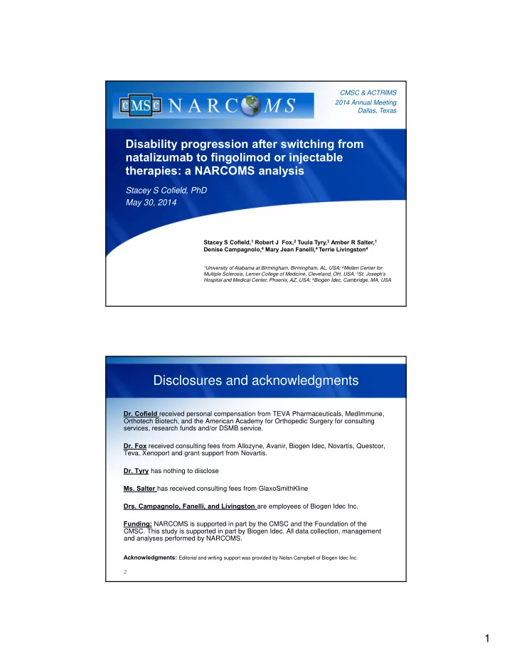 disclosures and acknowledgments