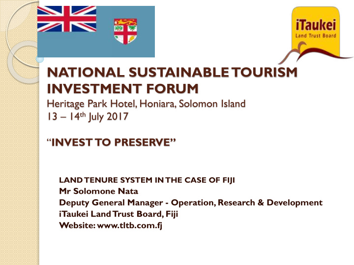 national sustainable tourism investment forum