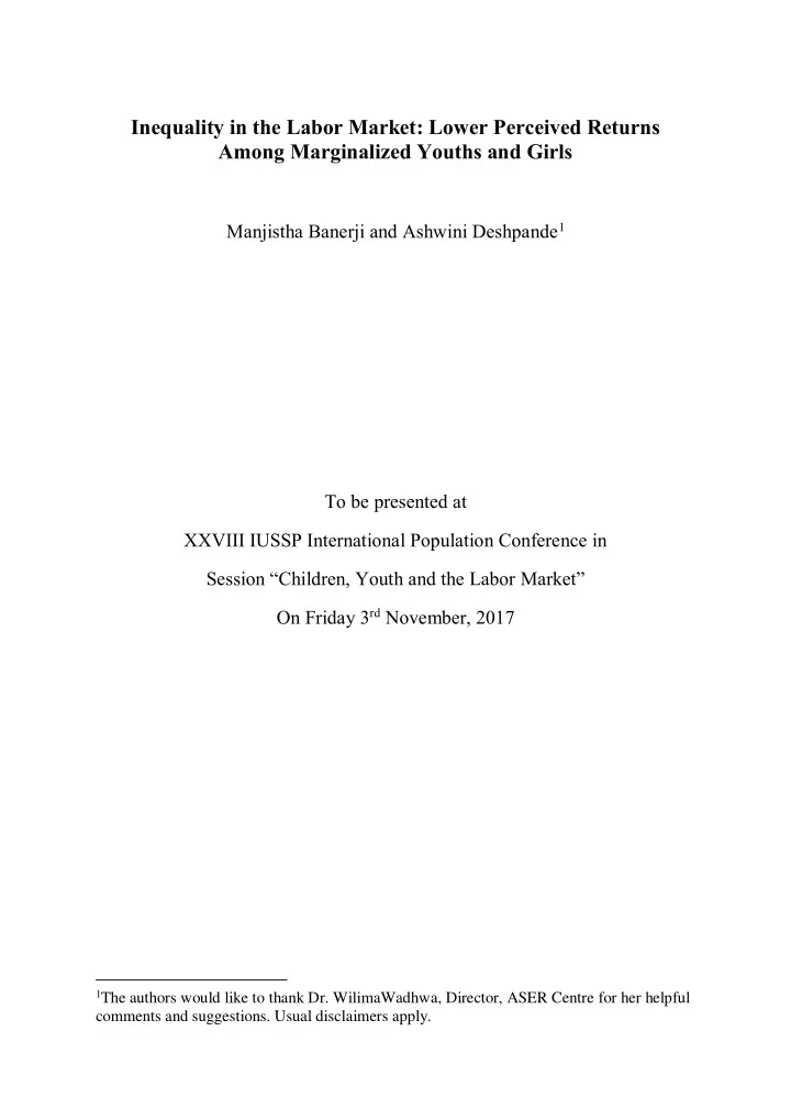 inequality in the labor market lower perceived returns