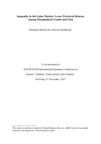 Inequality in the Labor Market: Lower Perceived Returns  Among Marginalized Youths and Girls