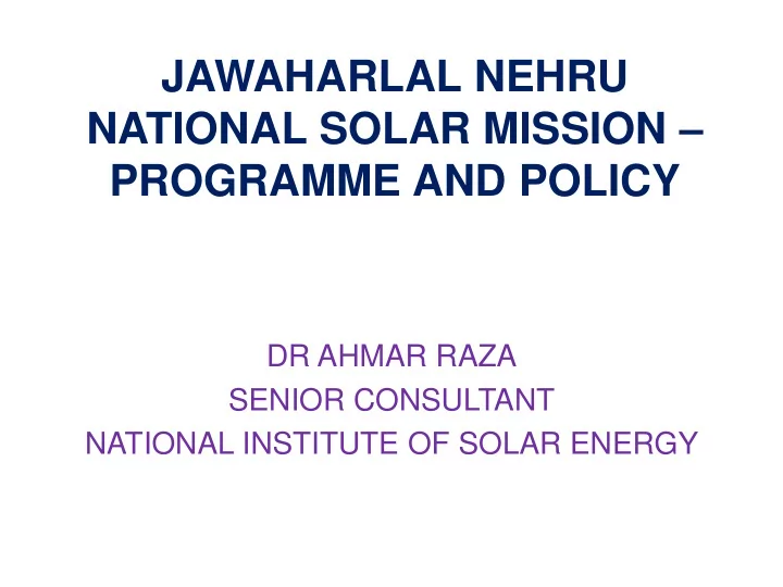 jawaharlal nehru national solar mission programme and