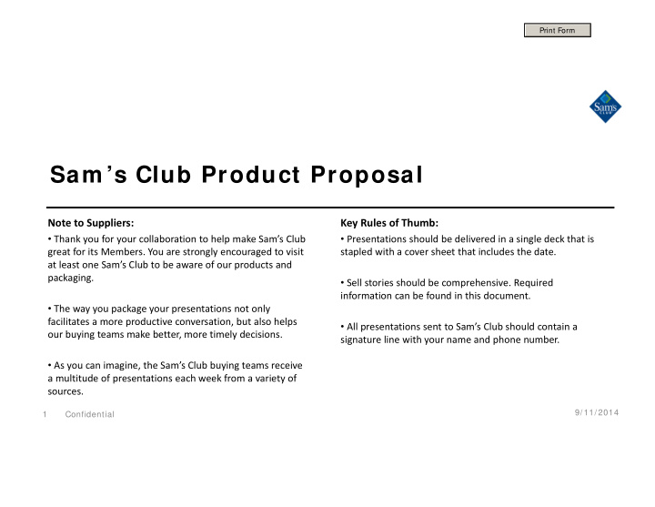 sam s club product proposal
