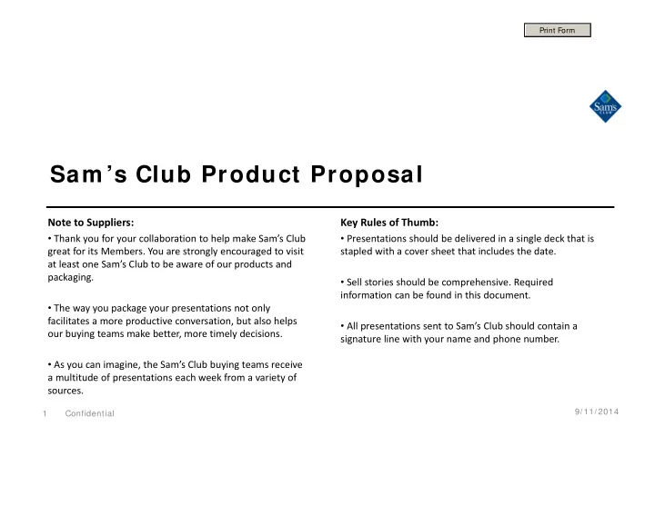 sam s club product proposal