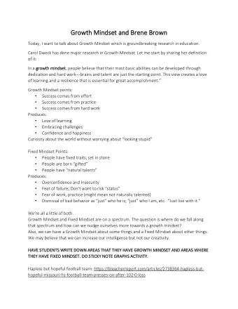 Growth Mindset  rowth Mindset and B  and Brene Brown  rene Brown  Today, I want to talk about