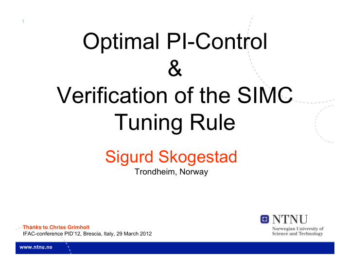 optimal pi control verification of the simc tuning rule