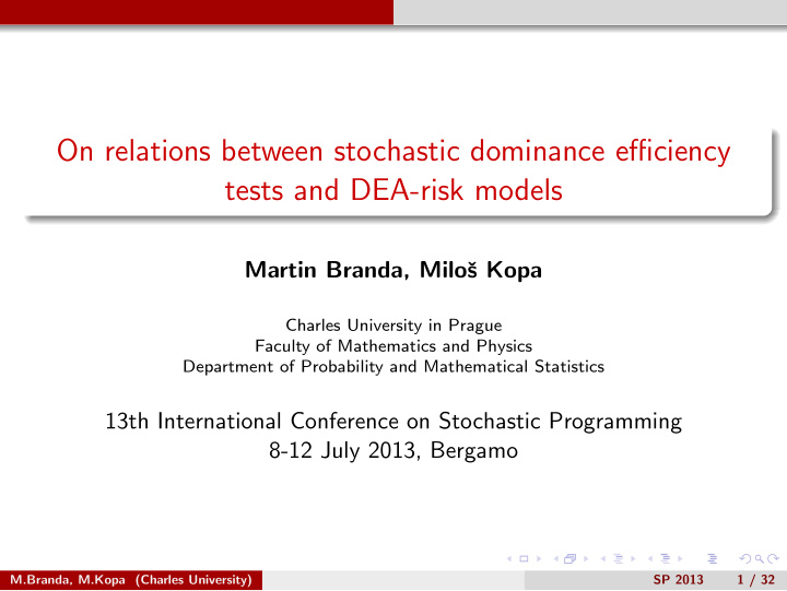 on relations between stochastic dominance efficiency