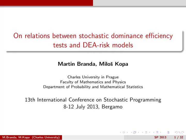 on relations between stochastic dominance efficiency