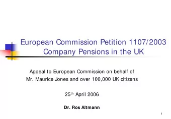 European Commission Petition 1107/2003  Company Pensions in the UK  Appeal to European Commission
