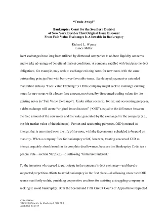 Trade Away!  Bankruptcy Court for the Southern District  of New York Decides That Original