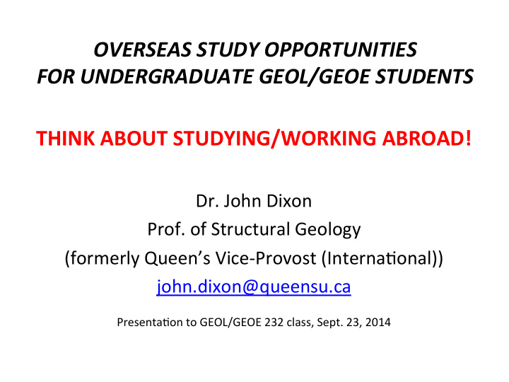 overseas study opportunities for undergraduate geol geoe
